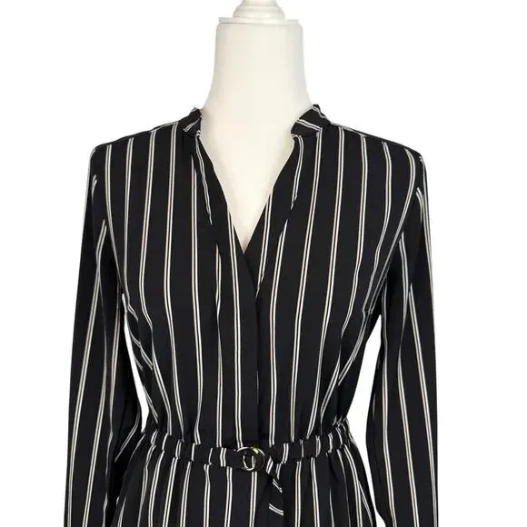 Black Striped Shirt Dress Knee Length Size 4 Young Professional Office Career - Picture 5 of 12